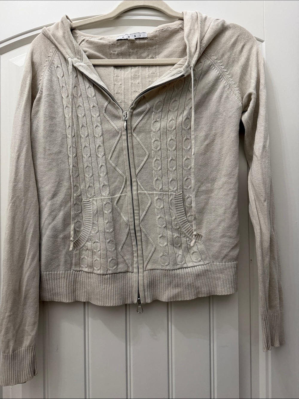 CAbi Cream Cable-Knit Zip Hoodie